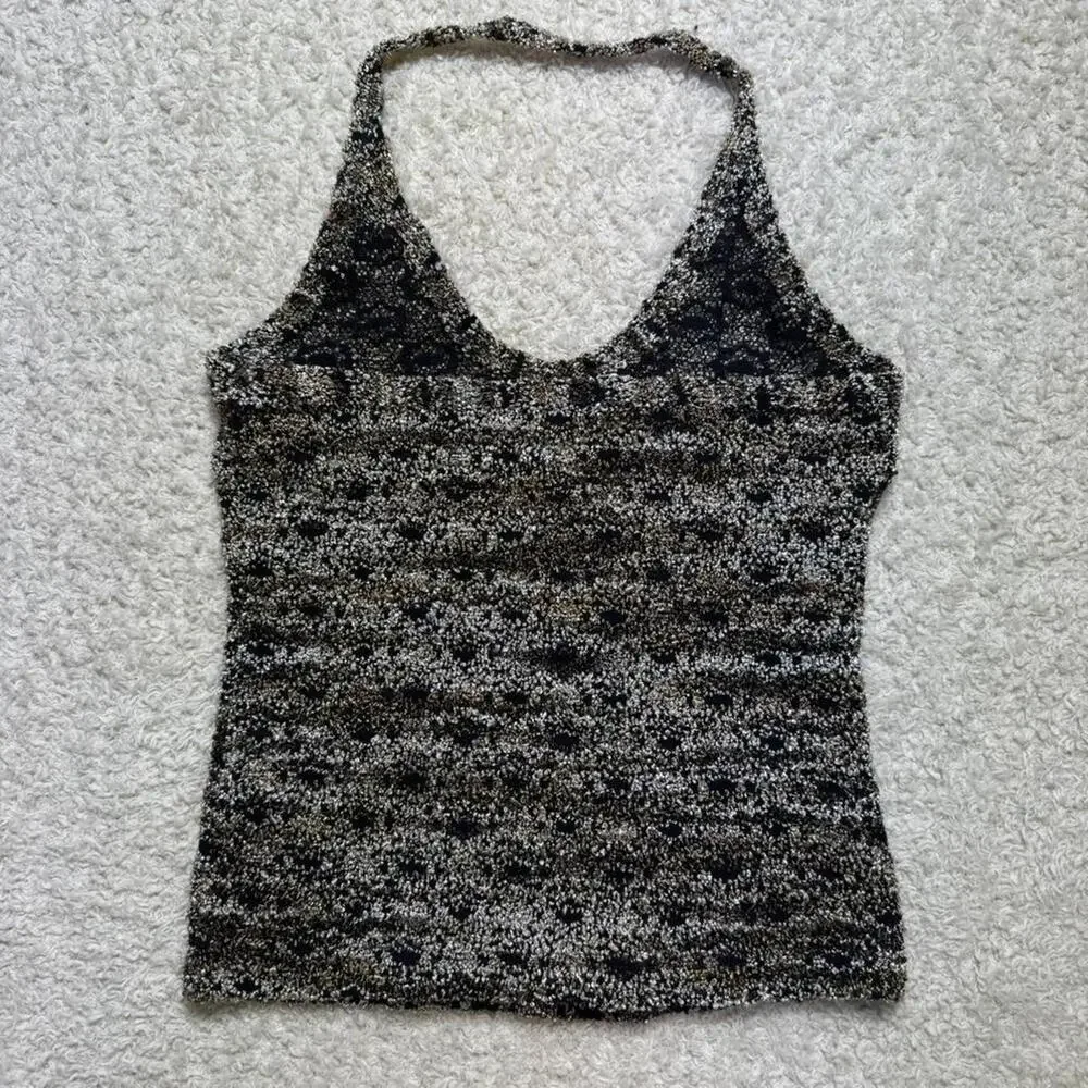Vintage 1990's Y2K 579 Textured Stretch Halter Top XS NWT made in USA - Picture 2 of 7